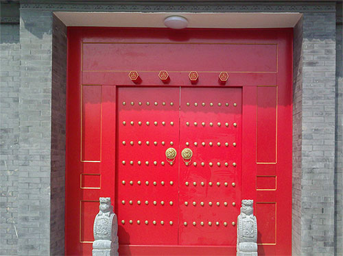 洛龙中国传统四合院系列朱红色中式木制大门木作